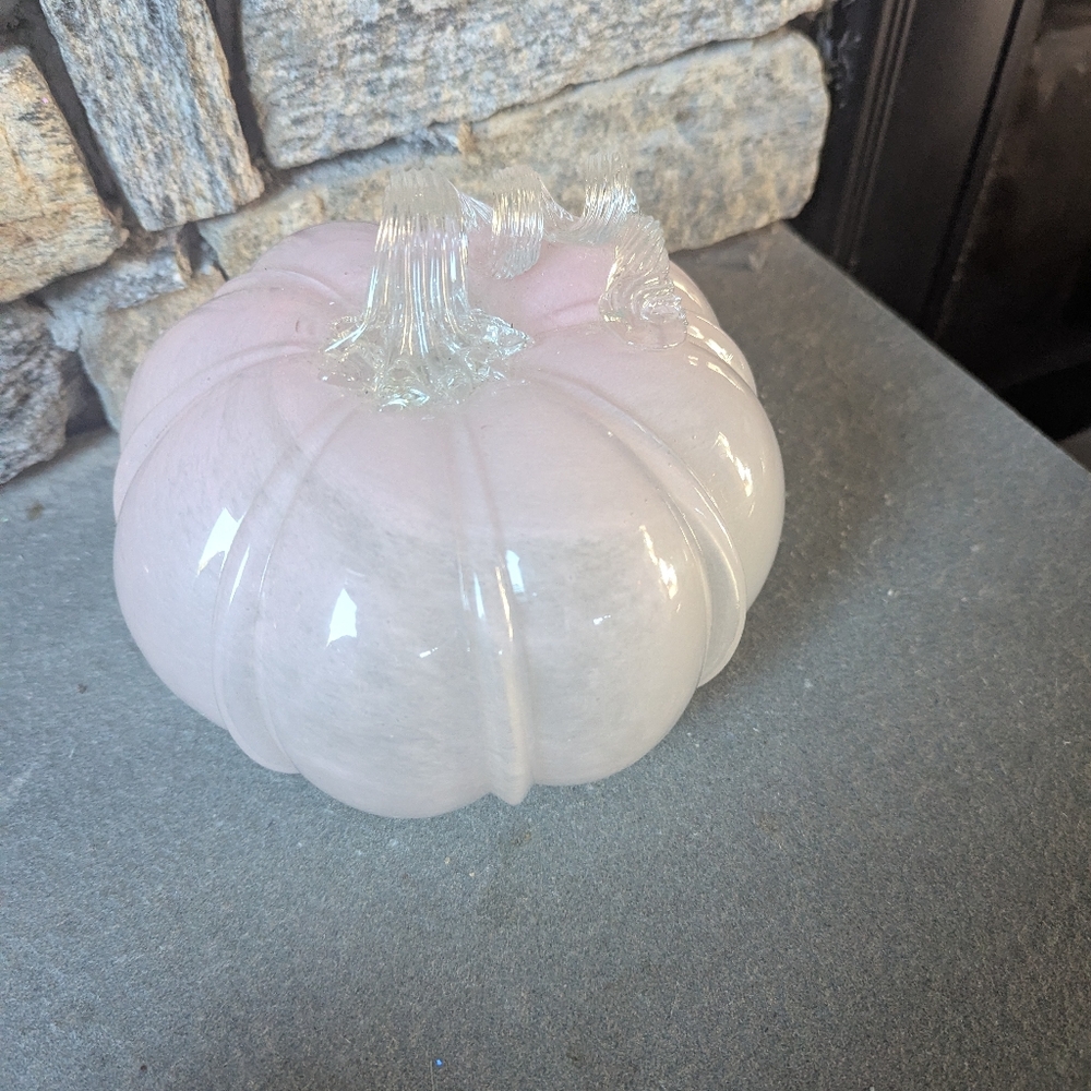 Pink Glass Pumpkin Decor W Curly Stem - Picture 4 of 4